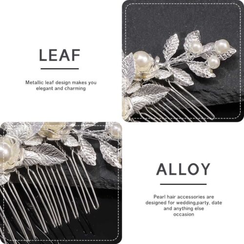 Bride Pearl Wedding Hair Comb Silver Leaf Hair Piece Bridal Hair Accessories ... - Picture 2 of 7