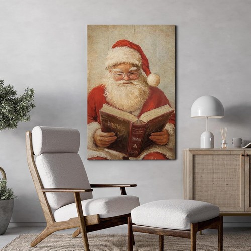 Santa Claus Wall Art Canvas Print Christmas Decor - Reading An Old Book - Picture 2 of 8