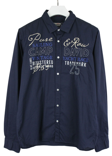 CAMP DAVID Regular Fit Shirt Men's MEDIUM Logo Button Up Blue Spread Collar