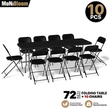 [10 PACK FOLDING CHAIR+4 FT PICNIC TABLE SET]Outdoor Portable Seat Camping Desk