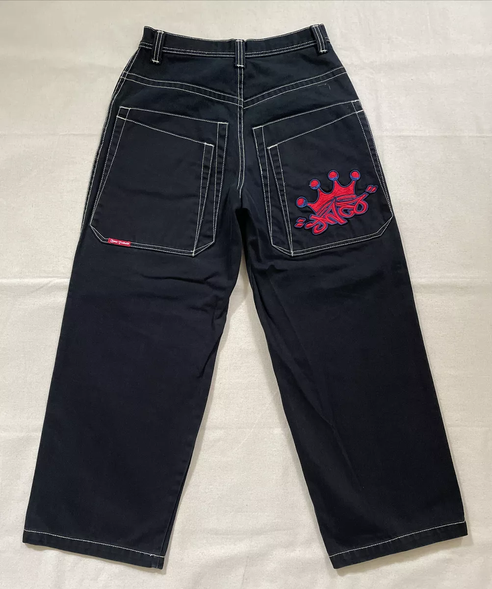 Vintage 90s JNCO Jeans Tribals Red JNCO Crown Black Denim M1855D51 Size 30x30