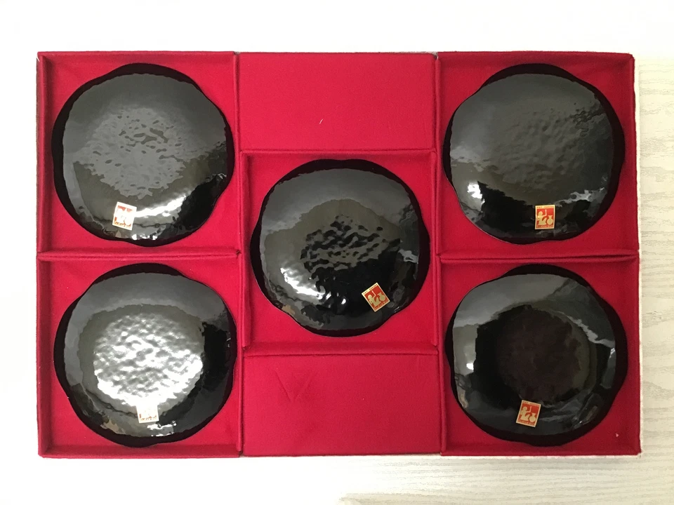 Y2647 PLATO Cloisonne Juego de 5 Platos para Servir Caja Flor Japón Vajilla Antigua Foto 4 de 4