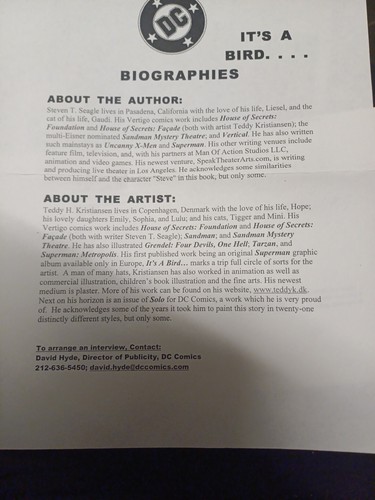 Its A Bird Graphic Novel Advance Publicity Copy Dc Vertigo - Picture 5 of 7