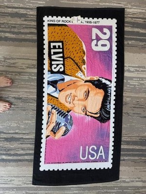 Vintage 1992 ELVIS Presley Postage Stamp Beach Swim Bath Towel NEW w/Tags One Sz