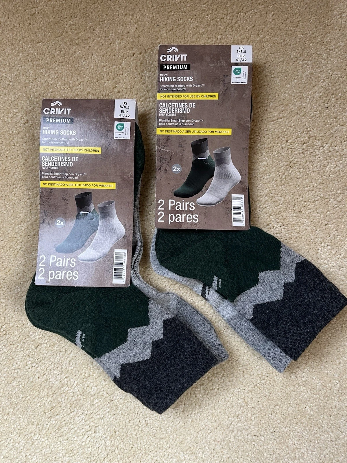 MENS PREMIUM CRIVIT HIKING SOCKS - FOUR(4) PAIRS OF SOCKS SIZE 8/8.5 US