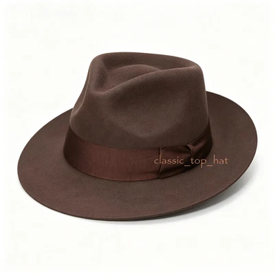 Sombrero Fedora 100 % lana para hombre ala rígida a presión banda ancha fieltro Trilby clásico - Imagen 1 de 4