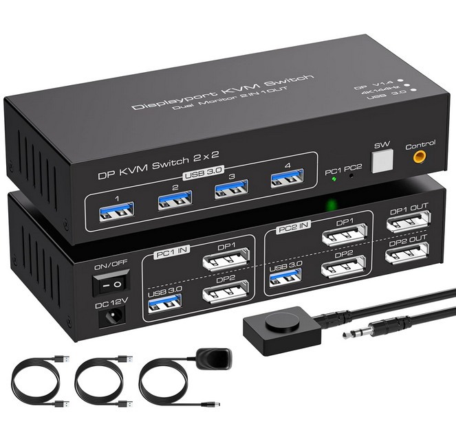 Displayport KVM Switch 2 Monitors 2 Computers 4K@144Hz USB3.0 