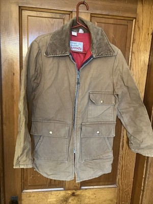 Vintage 1980s Walls Jacket Size Medium USA Made. Red Lining.  Canvas Coat