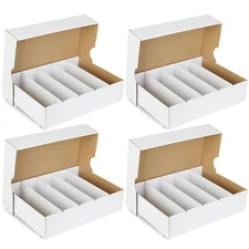 4-Pack Card Storage Box - Holds 3700 Trading Cards,White Sports Card Organize...