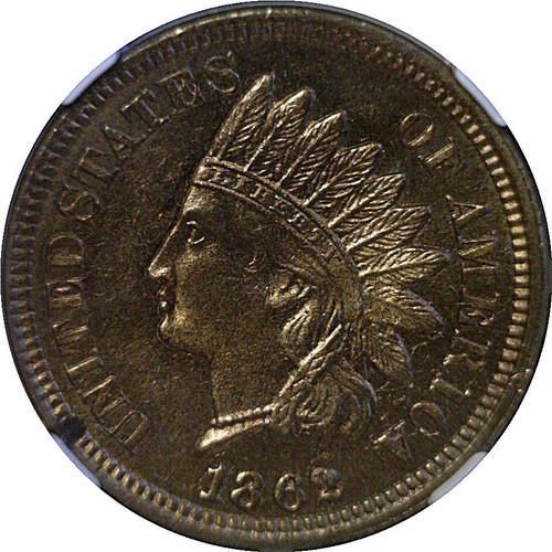 1862 1C Indian Head Cent NGC MS-62 - Picture 2 of 3