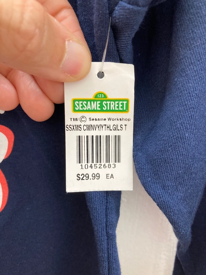 Sesame Street Cookie Monster Christmas Long Sleeve Shirt Navy Size L Youth - Image 4 of 4