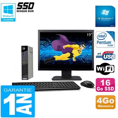 Ultra Mini PC LENOVO M73 Usff Tiny G3250T 4Go Scheibe 16Go SSD Wifi W7 Ecran 19