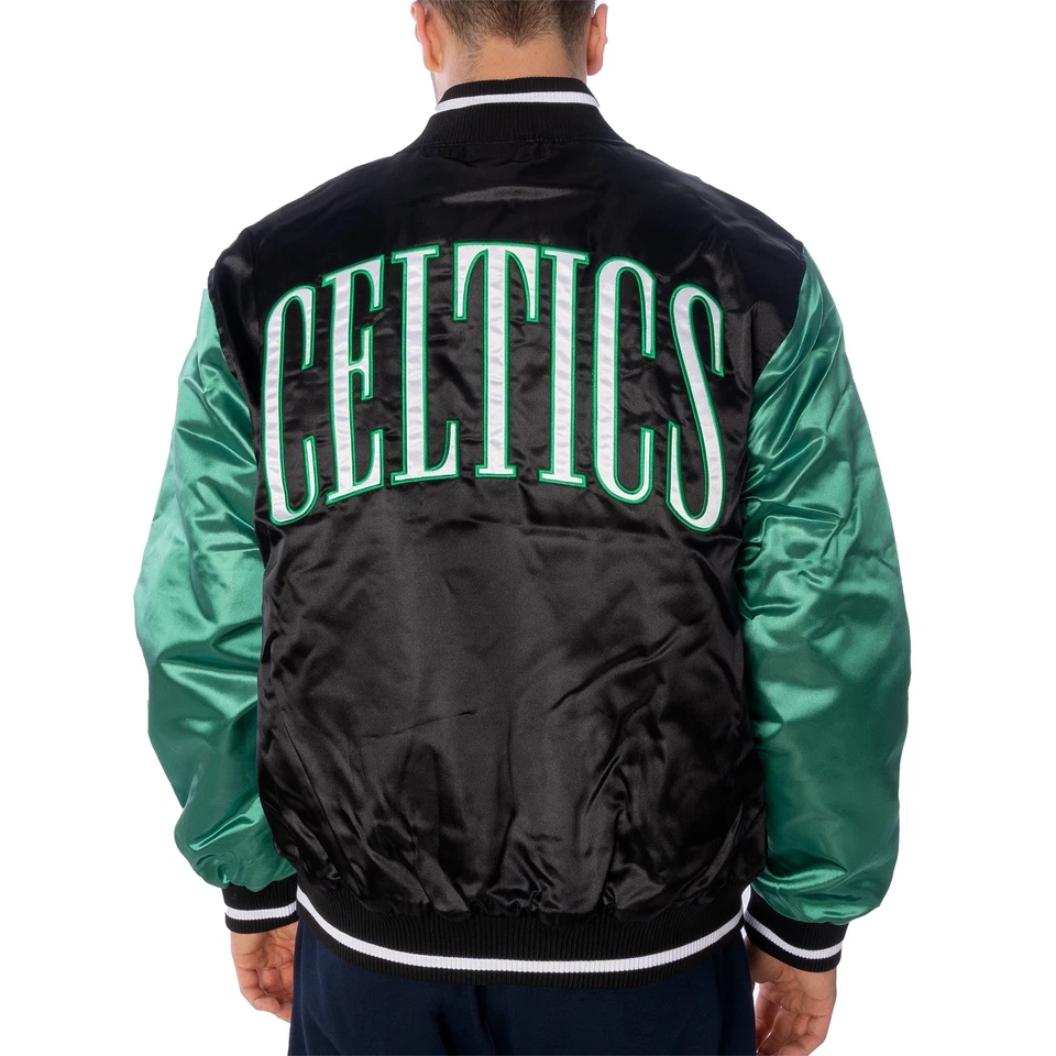 New Era Jacke Bomber Satin NBA Boston Celtics Pour Homme Noir Vert 45845 - Photo 1/2