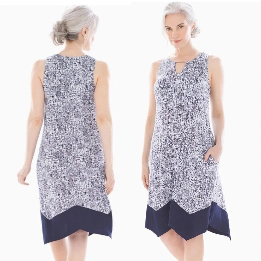 SOMA Soft Jersey Sleeveless Short Swing Bra Dress Retro Dash Mini White Blue XS