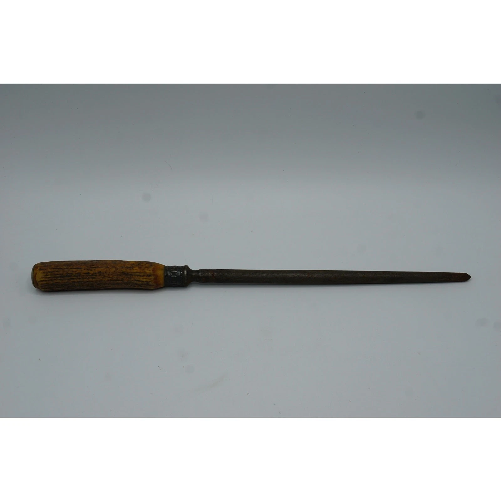 Antique Stag Antler Handle Sharpening Steel Butcher Honing Rod c1900