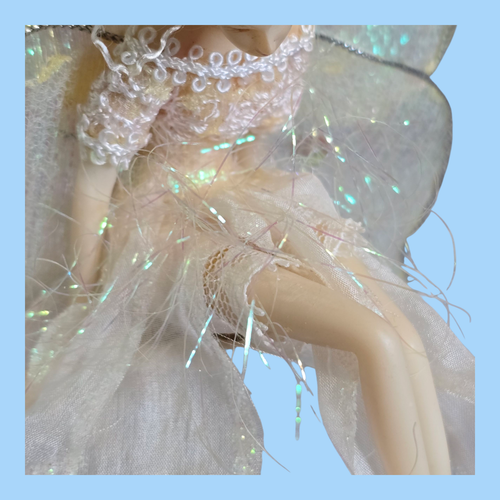 Handmade Artist Doll Fairy Sitting on Crackled Crystal Ball White 7" Tall - Picture 4 of 10