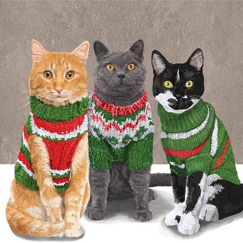 20 Servietten Sweater Cats Katzen Haustiere Pullover Lustig Weihnachten 33X33Cm-image