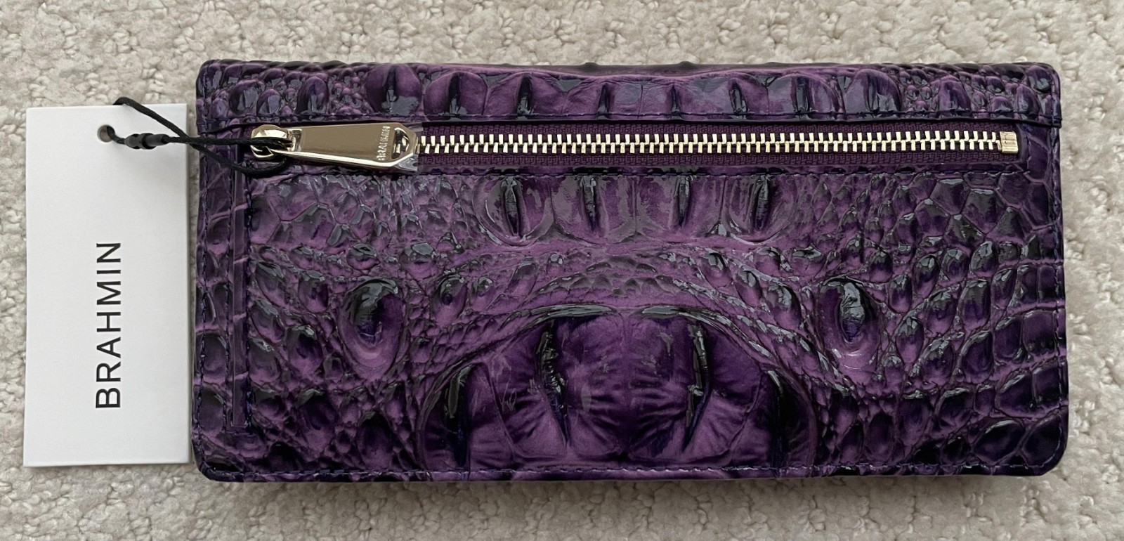 New Brahmin Melbourne ADY Slim Bifold Leather Wallet Clutch HEROIC PURPLE NWT