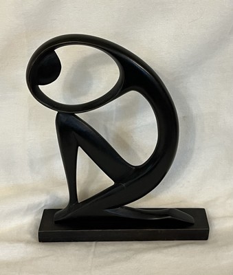 Dark Wooden Abstract Thinking Person Statue Art Piece