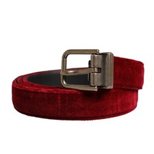 DOLCE & GABBANA Belt Men Burgundy Velvet Cotton Metal Buckle 85cm / 34in 380usd