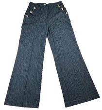 Tommy Hilfiger Women's Blue Logo High Rise Button Wide Leg Pants Size 2