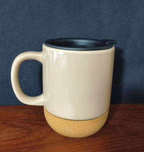 Inspirierende Keramik Kaffeetassen -15 Unzen mit Korkboden mit Schiebedeckel Creme - Bild 5 von 7