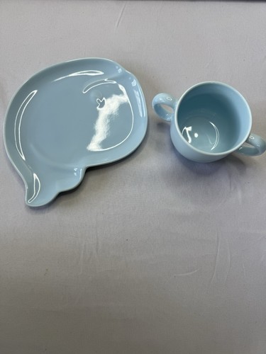 Tiffany & Co 2005 Tots Set Blue Whale Plate & Double Handle Cup W/Box Child Dish