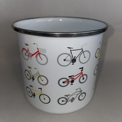 Moderner Tee-/Kaffeebecher aus emailliertem Metall mit Fahrrad-/Radsportmotiv 8,8 x 9,6 cm - Bild 3 von 12