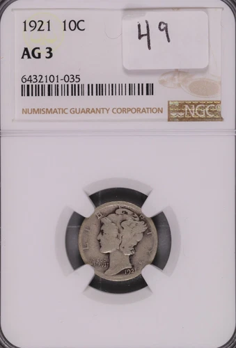 1921 Mercury Silver Dime NGC AG-3 #035