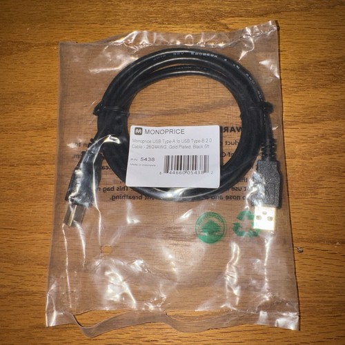 1-Pack MONOPRICE 5438 USB-A To USB-B 2.0 Cable 6ft Black Cord Gold Plated - Picture 1 of 3