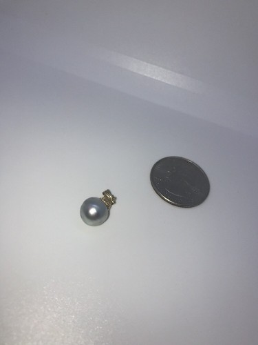 14K Karat Yellow Gold Fancy Drop Akoya Pearl Pendant. South Sea Grey Pearl 9.2mm - Picture 7 of 7