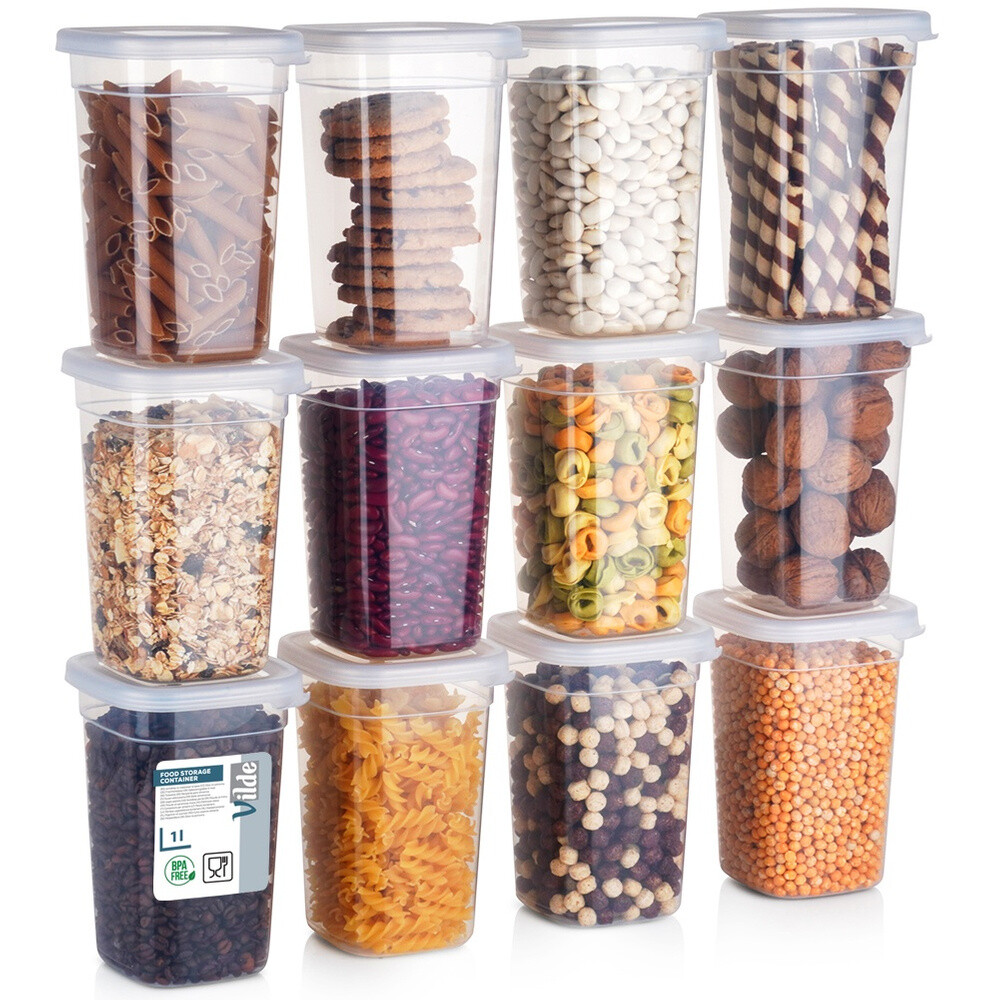 Lebensmittelbehälter mit Deckel Frischhaltedosen Vorratsbehälter 1 L 12 Stk.