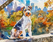 Wire Fox Terrier watercolor painting in a vibrant city p 8x10 Print 