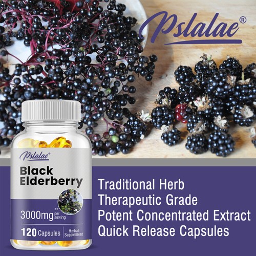 Sambucus Black Elderberry Capsules 3000mg - Support Immune System, Antioxidants - Picture 3 of 12