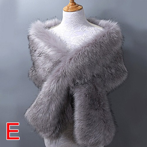 Womens Fluffy Faux Fur Shawl Stole Cape Wedding Bridal Warm Wrap Shrug Scarves - Picture 7 of 28