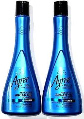 2 Bottles Agree Pro Salon Quality Moroccan Argan Oil Shampoo Restoring 12.5 Oz.