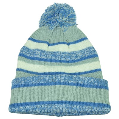 Striped Blue Grey Cuffed Knit Beanie 
