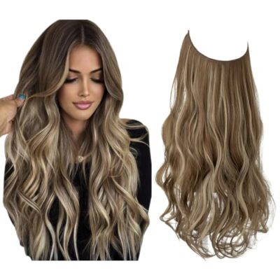 Invisible Wire Hair Extensions 18 Inch (Pack of 1) Ash Medium Brown/Ash  Blonde