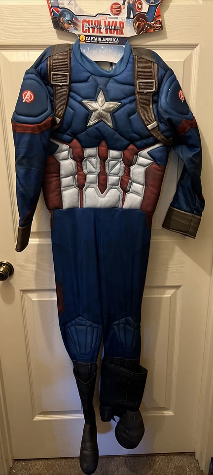 Marvel Guerra Civil Capitán América Juventud L 10-12 Músculo Pecho Mono Halloween Foto 2 de 4