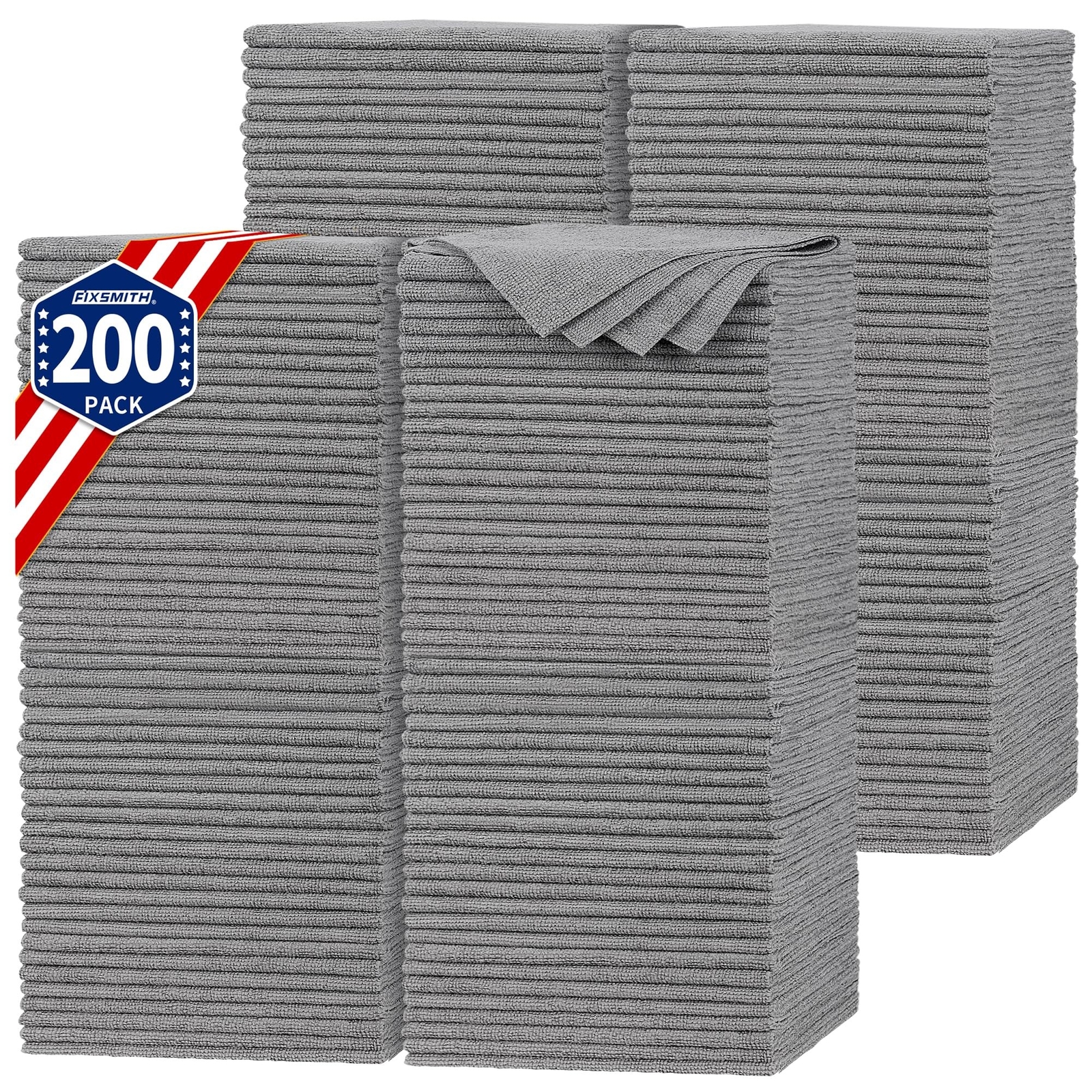 FIXSMITH Shop Towels, Pack of 200, Grey Microfiber Cleaning Cloth Bulk, Micro...