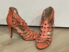 TOP MODA Sz 10 Women’s Heels Coral Color Strappy Open Toe Platform Stiletto EUC