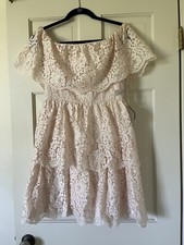 NWT Eliza J Women’s Pale Pink Lace Tiered Dress Off Shoulder Size 4 MSRP $158