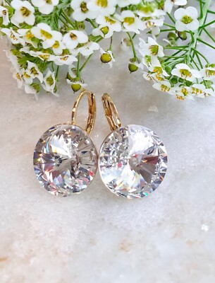 Kristall Ohrringe Ohrhänger echt Swarovski Element klar / Kristall F 14 mm