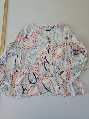 Ladies Top Shirt Creation L Size 18 Long Sleeve Button Front White Mix 5943