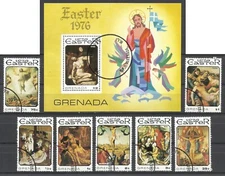 Grenada - 1976 7v. + S/S CTO NH  Easter Religion Paintings Art