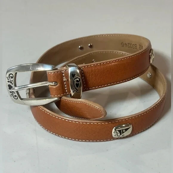 Brighton ~ Women’s Medium ~ Brown Leather W/Silver & Gold Medallion Links ~ Belt Brighton ~ Vintage ~ Women main image 2