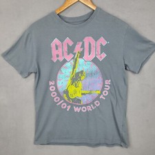 AC/DC T-Shirt Boys Large Gray Cotton Graphic Print World Tour 2000/01 Pullover