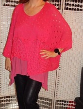 Trend Strick-HÄCKEL BaumWolle Poncho**PINK**ÜBERWURF*Lagenlook*bis Gr. 60