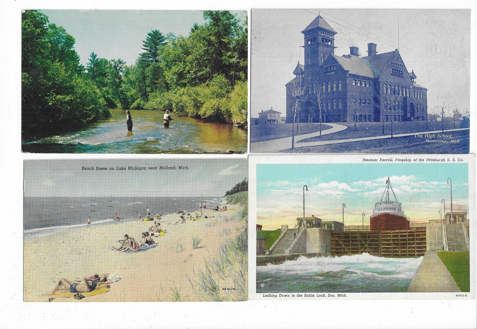 Lot of 48 MI Michigan Postcards Detroit Escanaba Gladstone Ironwood