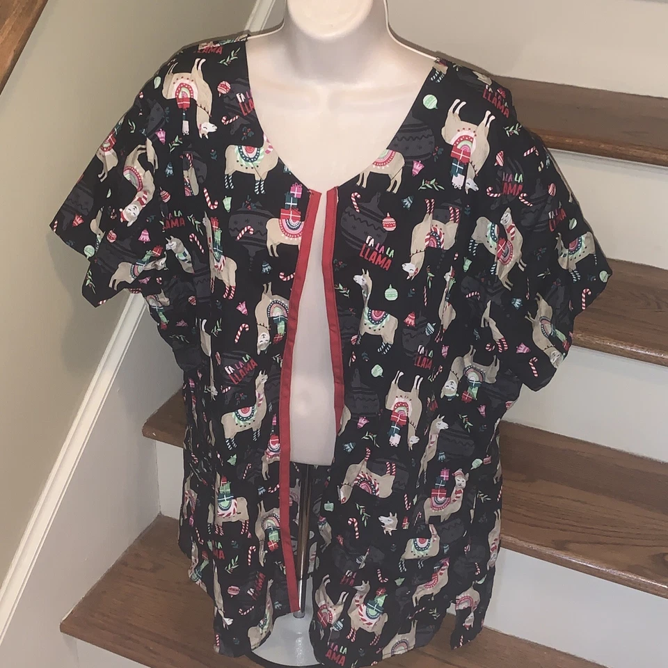 Zoe Chloe Scrub Jacket Scrubs Lab Coat Christmas Alpaca Llama Size 2XL  💗185 - Image 2 of 4